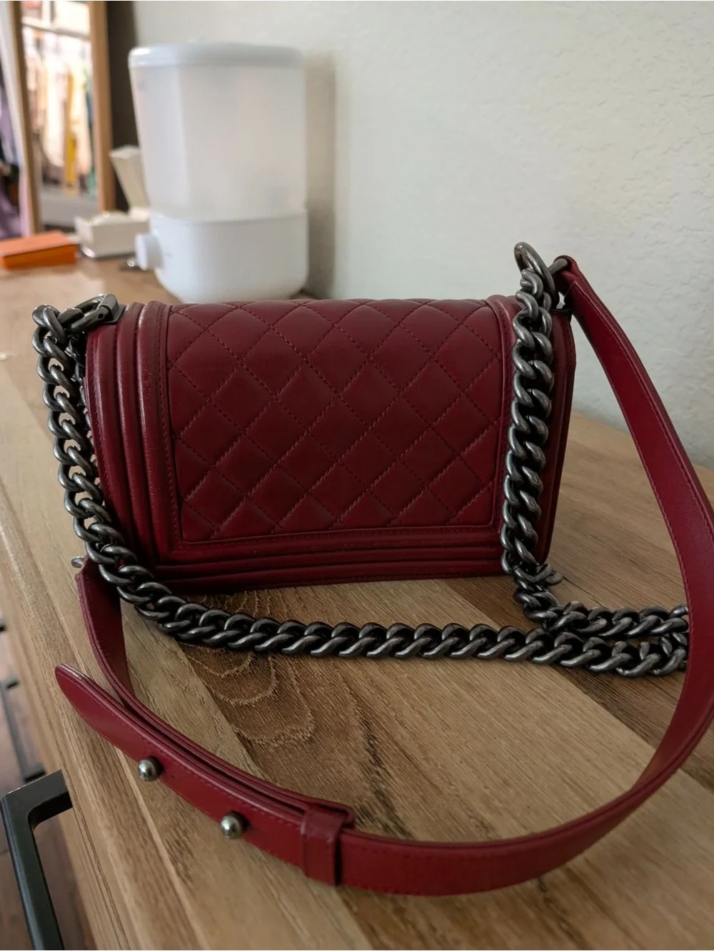 CHANEL Quilted Boy Crossbody Bag - Deep Wine Red